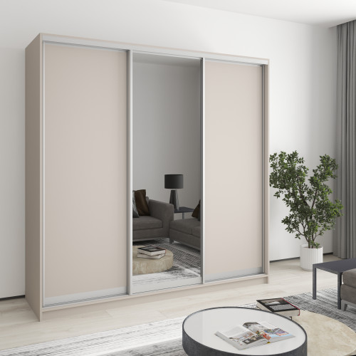 MebelStar Three-door wardrobe Standard AL 2DSP/Mirror Cashmere, 210x60x210 cm (MBS-2935)