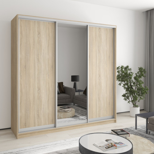 MebelStar Three-door wardrobe Combo AL 2DSP/Mirror Sonoma Oak, 210x60x210 cm (MBS-3353)