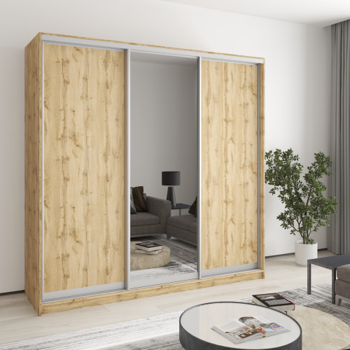 MebelStar Three-door wardrobe Combo AL 2DSP/Mirror Tahoe oak, 210x60x210 cm (MBS-4300)