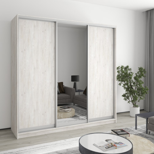 MebelStar Three-door wardrobe Standard AL 2DSP/Mirror Alaska gray, 210x45x240 cm (MBS-1564)
