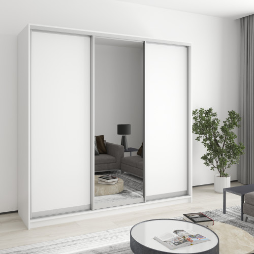 MebelStar Three-door wardrobe Standard AL 2DSP/Mirror Alaska white, 210x45x240 cm (MBS-1524)