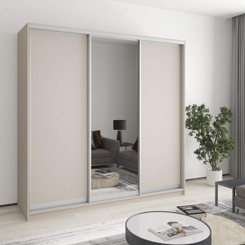 MebelStar Three-door wardrobe Standard AL 2DSP/Mirror Cashmere, 210x45x240 cm (MBS-1548)