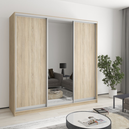 MebelStar Three-door wardrobe Standard AL 2DSP/Mirror Sonoma Oak, 210x45x240 cm (MBS-1540)