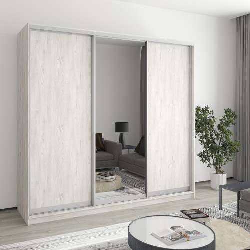 MebelStar Three-door wardrobe Standard AL 2DSP/Mirror Alaska gray, 220x60x210 cm (MBS-2960)