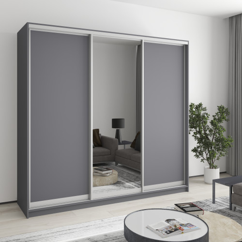 MebelStar Three-door wardrobe Combo AL 2DSP/Mirror Anthracite, 220x45x210 cm (MBS-3202)