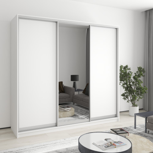 MebelStar Three-door wardrobe Standard AL 2DSP/Mirror Alaska white, 220x60x210 cm (MBS-2900)