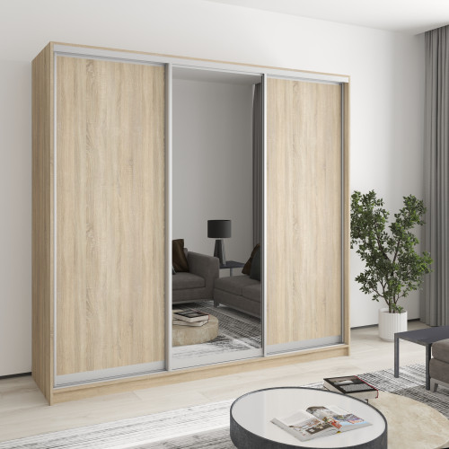 MebelStar Three-door wardrobe Combo AL 2DSP/Mirror Sonoma Oak, 220x45x210 cm (MBS-3210)