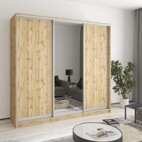 MebelStar Three-door wardrobe Standard AL 2DSP/Mirror Tahoe oak, 220x45x210 cm (MBS-4227)