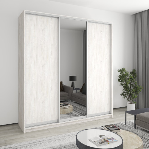 MebelStar Three-door wardrobe Combo AL 2DSP/Mirror Alaska gray, 220x45x240 cm (MBS-2158)