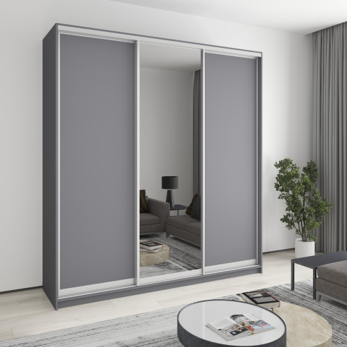 MebelStar Three-door wardrobe Standard AL 2DSP/Mirror Anthracite, 220x60x240 cm (MBS-1840)