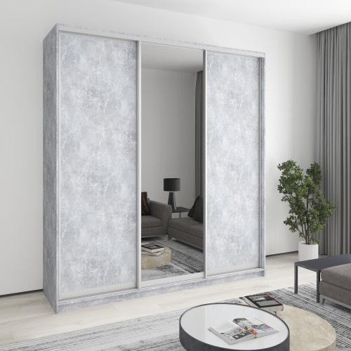 MebelStar Three-door wardrobe Combo AL 2DSP/Mirror Concrete, 220x45x240 cm (MBS-2146)