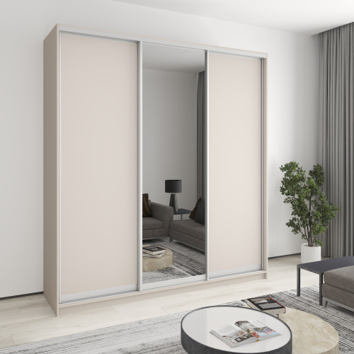 MebelStar Three-door wardrobe Standard AL 2DSP/Mirror Cashmere, 220x45x240 cm (MBS-1846)