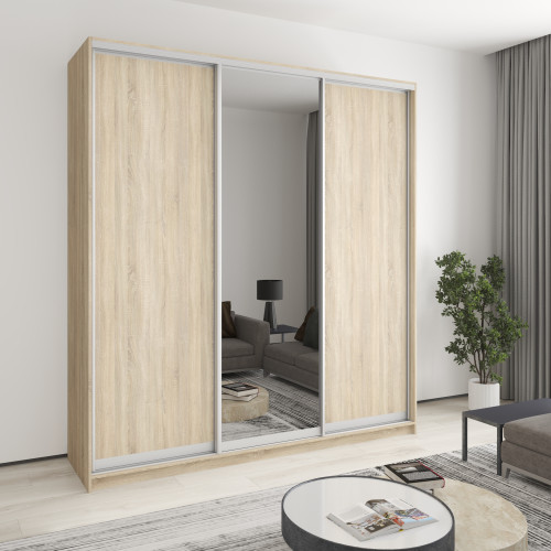 Шкаф-купе трехдверный MebelStar Комбо AL 2ДСП/Зеркало 220x60x240 см Дуб сонома (MBS-2128)