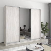 MebelStar Three-door wardrobe Standard AL 2DSP/Mirror Alaska gray, 230x45x210 cm (MBS-2955)