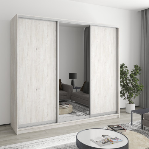 MebelStar Three-door wardrobe Standard AL 2DSP/Mirror Alaska gray, 230x45x210 cm (MBS-2955)