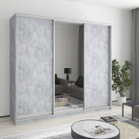 MebelStar Three-door wardrobe Standard AL 2DSP/Mirror Concrete, 230x60x210 cm (MBS-2949)