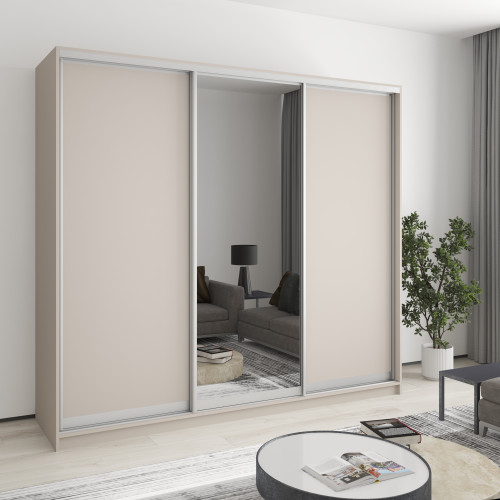 MebelStar Three-door wardrobe Standard AL 2DSP/Mirror Cashmere, 230x45x210 cm (MBS-2931)