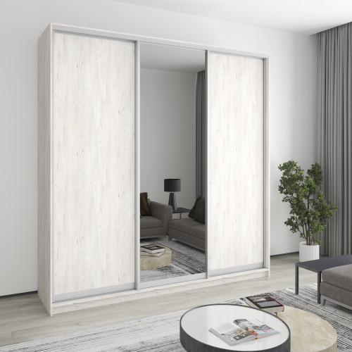 MebelStar Three-door wardrobe Combo AL 2DSP/Mirror Alaska gray, 230x60x240 cm (MBS-2165)