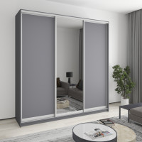 MebelStar Three-door wardrobe Standard AL 2DSP/Mirror Anthracite, 230x60x240 cm (MBS-1841)