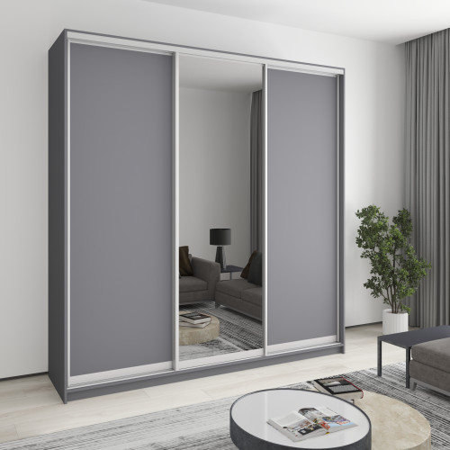 MebelStar Three-door wardrobe Standard AL 2DSP/Mirror Anthracite, 230x60x240 cm (MBS-1841)
