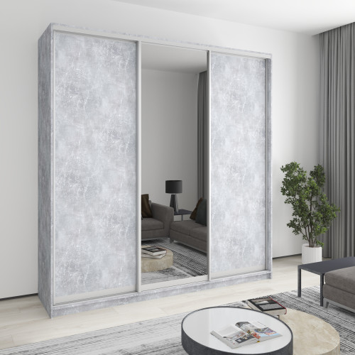 Шкаф-купе трехдверный MebelStar Стандарт AL 2ДСП/Зеркало 230x60x240 см Бетон (MBS-1853)