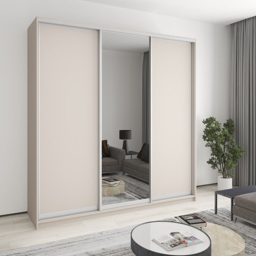 MebelStar Three-door wardrobe Standard AL 2DSP/Mirror Cashmere, 230x45x240 cm (MBS-1847)