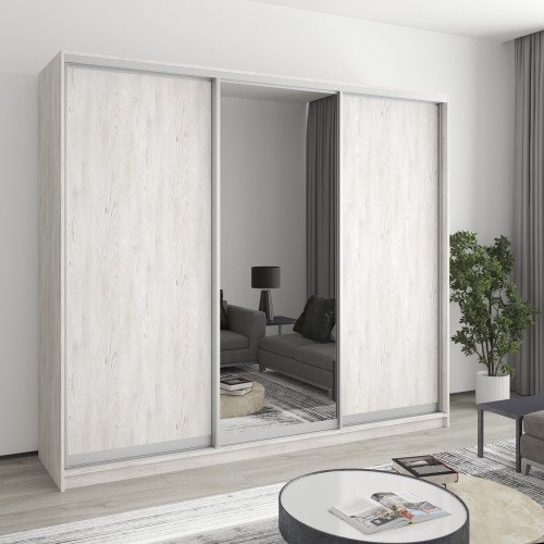 Шкаф-купе трехдверный MebelStar Комбо AL 2ДСП/Зеркало 240x60x210 см Аляска серый (MBS-3380)