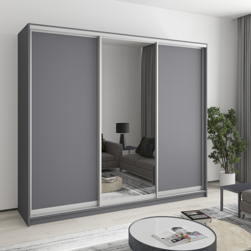 Шафа-купе тридверна MebelStar Уні AL 2ДСП/Дзеркало 240x45x210 см Антрацит (MBS-3077)