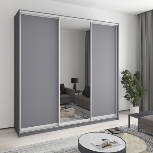 MebelStar Three-door wardrobe Combo AL 2DSP/Mirror Anthracite, 240x45x240 cm (MBS-2112)