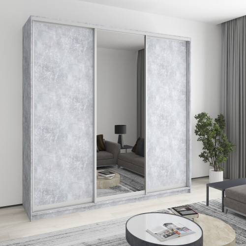 MebelStar Three-door wardrobe Combo AL 2DSP/Mirror Concrete, 240x45x240 cm (MBS-2148)