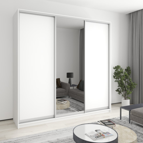 MebelStar Three-door wardrobe Uni AL 2DSP/Mirror Alaska white, 240x45x240 cm (MBS-1930)