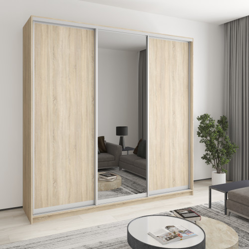 MebelStar Three-door wardrobe Combo AL 2DSP/Mirror Sonoma Oak, 240x60x240 cm (MBS-2130)