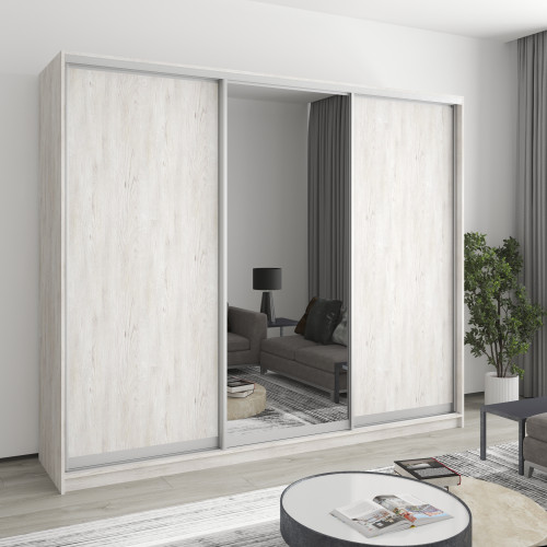 MebelStar Three-door wardrobe Combo AL 2DSP/Mirror Alaska gray, 250x60x210 cm (MBS-3381)