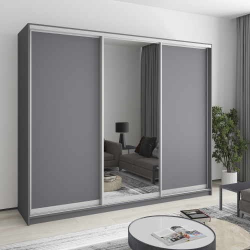 Шафа-купе тридверна MebelStar Уні AL 2ДСП/Дзеркало 250x45x210 см Антрацит (MBS-3078)
