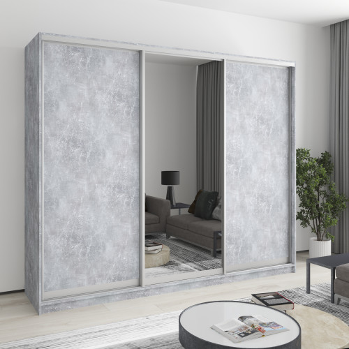 MebelStar Three-door wardrobe Combo AL 2DSP/Mirror Concrete, 250x60x210 cm (MBS-3373)