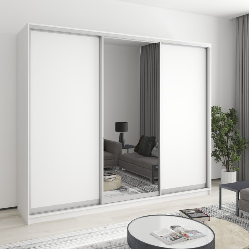 MebelStar Three-door wardrobe Combo AL 2DSP/Mirror Alaska white, 250x45x210 cm (MBS-3197)