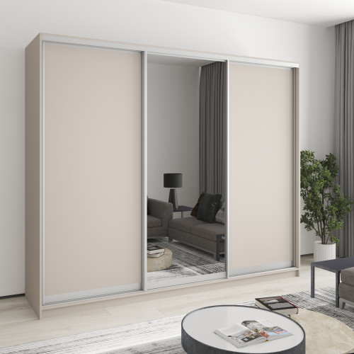 MebelStar Three-door wardrobe Combo AL 2DSP/Mirror Cashmere, 250x45x210 cm (MBS-3221)