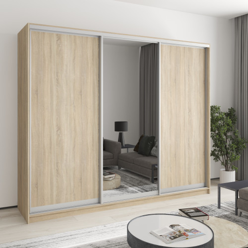MebelStar Three-door wardrobe Combo AL 2DSP/Mirror Sonoma Oak, 250x60x210 cm (MBS-3357)