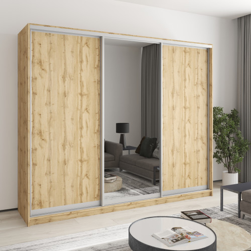 Шкаф-купе трехдверный MebelStar Комбо AL 2ДСП/Зеркало 250x45x210 см Дуб тахо (MBS-4280)