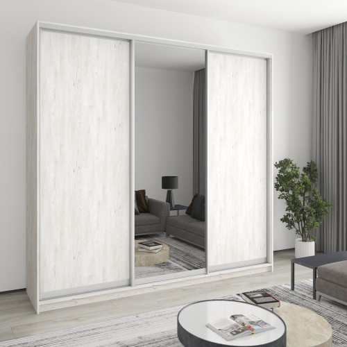 MebelStar Three-door wardrobe Combo AL 2DSP/Mirror Alaska gray, 250x60x240 cm (MBS-2167)