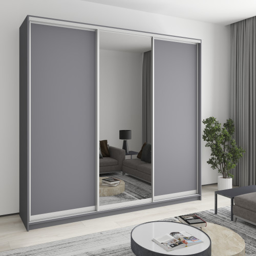 MebelStar Three-door wardrobe Combo AL 2DSP/Mirror Anthracite, 250x60x240 cm (MBS-2119)