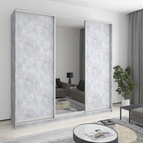 MebelStar Three-door wardrobe Combo AL 2DSP/Mirror Concrete, 250x60x240 cm (MBS-2155)