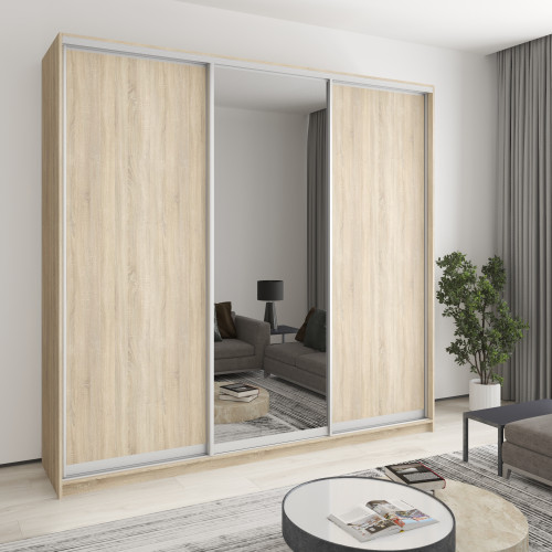 MebelStar Three-door wardrobe Combo AL 2DSP/Mirror Sonoma Oak, 250x60x240 cm (MBS-2131)