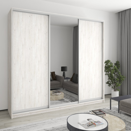 MebelStar Three-door wardrobe Combo AL 2DSP/Mirror Alaska gray, 260x60x240 cm (MBS-2168)