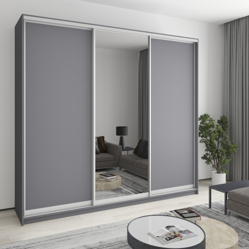 MebelStar Three-door wardrobe Combo AL 2DSP/Mirror Anthracite, 260x45x240 cm (MBS-2114)
