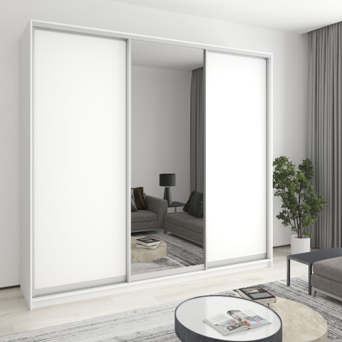 MebelStar Three-door wardrobe Combo AL 2DSP/Mirror Alaska white, 260x45x240 cm (MBS-2102)