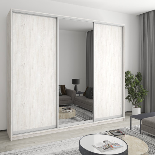 MebelStar Three-door wardrobe Combo AL 2DSP/Mirror Alaska gray, 270x60x240 cm (MBS-2169)
