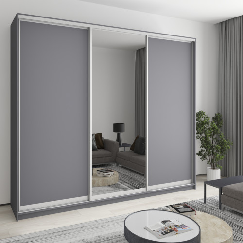 Шафа-купе тридверна MebelStar Уні AL 2ДСП/Дзеркало 270x45x240 см Антрацит (MBS-1941)