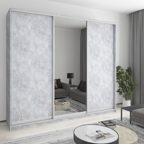 MebelStar Three-door wardrobe Combo AL 2DSP/Mirror Concrete, 270x60x240 cm (MBS-2157)