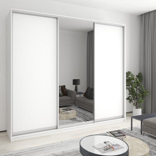 MebelStar Three-door wardrobe Combo AL 2DSP/Mirror Alaska white, 270x45x240 cm (MBS-2103)